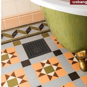 Webang Matte Black 6 Inch Square Shower Floor Drain with Flange